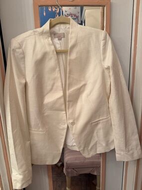LOFT white Textured One-Button Open-Front Blazer